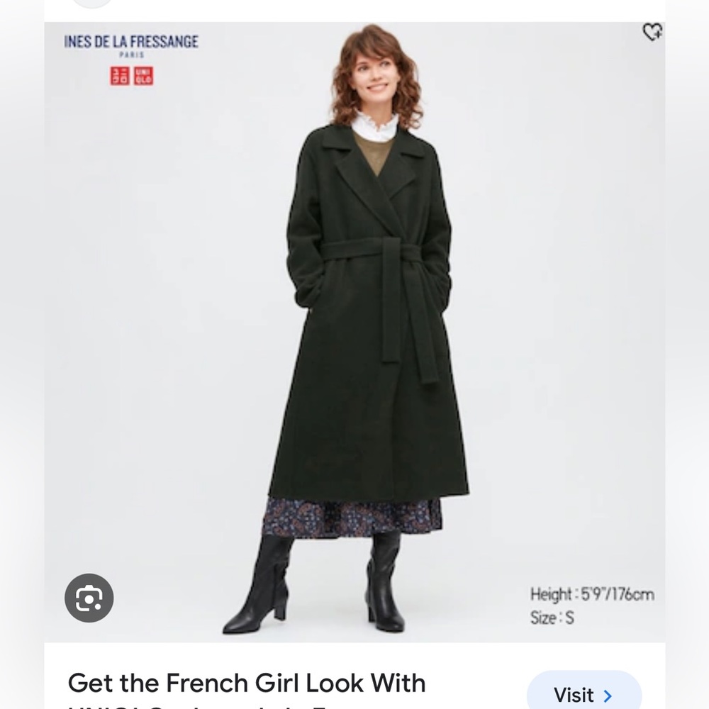 Uniqlo * INES DE LA FRESSANGE wool coat in dark green size S